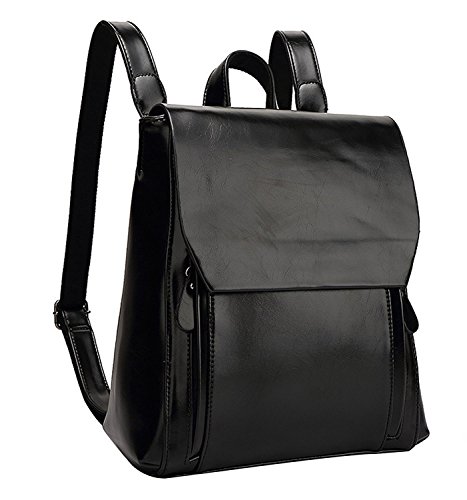 PB-SOAR Damen Vintage Rucksack Handtasche Daypack Schultertasche Schulrucksack aus PU Leder (Schwarz) von PB-SOAR
