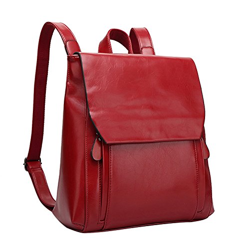 PB-SOAR Damen Vintage Rucksack Handtasche Daypack Schultertasche Schulrucksack aus PU Leder (Weinrot) von PB-SOAR