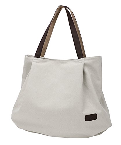 PB-SOAR Damen XXL Vintage Canvas Shopper Schultertasche Handtasche Beuteltasche Freizeittasche (Milchweiß) von PB-SOAR