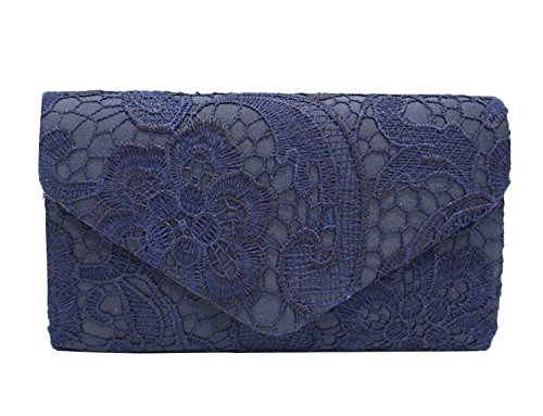 PB-SOAR Elegant Damentasche Clutch Abendtasche Brauttasche Umhängetasche Handtasche mit Spitze, 8 Farben auswählbar (Dunkel Blau) von PB-SOAR