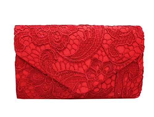 PB-SOAR Elegant Damentasche Clutch Abendtasche Brauttasche Umhängetasche Handtasche mit Spitze, 8 Farben auswählbar (Rot) von PB-SOAR