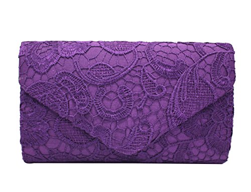 PB-SOAR Elegant Damentasche Clutch Abendtasche Brauttasche Umhängetasche Handtasche mit Spitze, 8 Farben auswählbar (Violett) von PB-SOAR