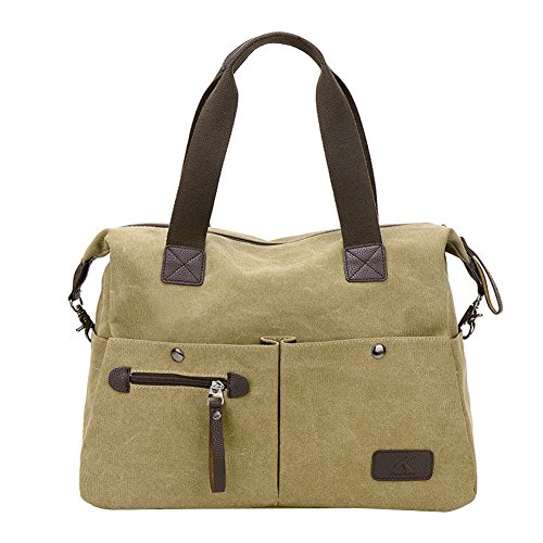 PB-SOAR Unisex Vintage Canvas Shopper Schultertasche Umhängetasche Handtasche Reisetasche (Khaki) von PB-SOAR