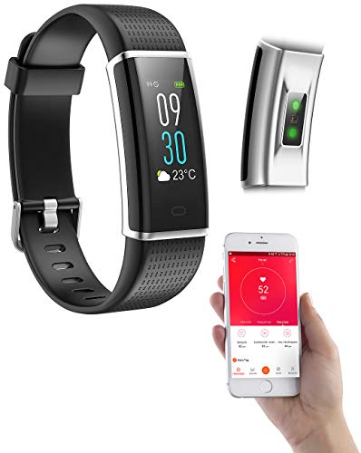 PEARL Smartwatch mit GPS: Fitness-Armband, GPS-Streckenverlauf, Puls, XL-Farb-Display, App, IP67 (Bracelet App) von PEARL