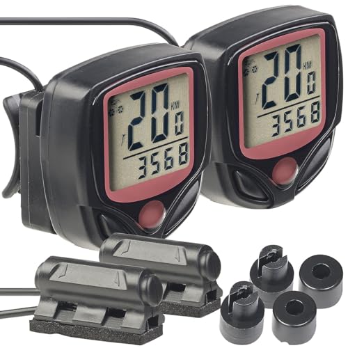 PEARL Sports Fahrradcomputer: 2er-Set 15in1-Fahrrad-Computer mit LCD-Display & Radsensor, IP44 (Fahrradtachometer, Kilometerzähler Fahrrad, Zähler) von PEARL
