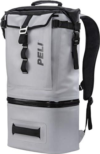 PELI Rucksack-Kühltasche, Premium-Kühltasche mit 2 isolierten Fächern, Für den täglichen Abenteurer, Fassungsvermögen innen: 5 Liter, Farbe: Hellgrau von PELI