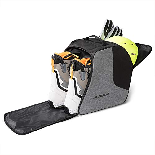 PENGDA Skischuhtasche, Skischuh- und Snowboardstiefeltasche, wasserdicht, für Skihelme, Brillen, Handschuhe, Skibekleidung und Stiefelaufbewahrung (2 Separate Fächer) (Schwarz/Grau) von PENGDA