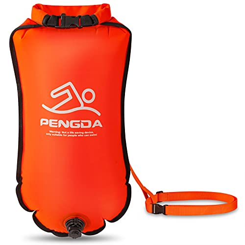 PENGDA Schwimmboje 25L Wasserdichter Trockensack Sicherheit Schwimmen Open Water und Triathlon Swimming Buoy, Swim Bubble für Kajakfahrer Freiwasser-Triathleten, Surfer, Schwimmen, Bootfahre (orange) von PENGDA