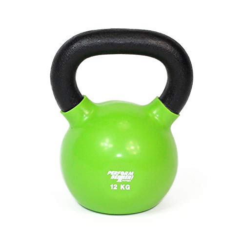PERFORMBETTER+ Kettlebell 12kg, grün – Kugelhantel aus Gusseisen mit Vinyl-Ummantelung, freies Gewichtstraining/Kraft-Ausdauer von PERFORMBETTER+