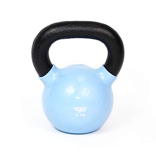 PERFORMBETTER+ Kettlebell 10kg, blaugrün – Kugelhantel aus Gusseisen mit Vinyl-Ummantelung, freies Gewichtstraining/Kraft-Ausdauer von PERFORMBETTER+