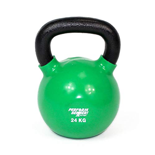 PERFORMBETTER+ Kettlebell 24kg, grün – Kugelhantel aus Gusseisen mit Vinyl-Ummantelung, freies Gewichtstraining/Kraft-Ausdauer von PERFORMBETTER+