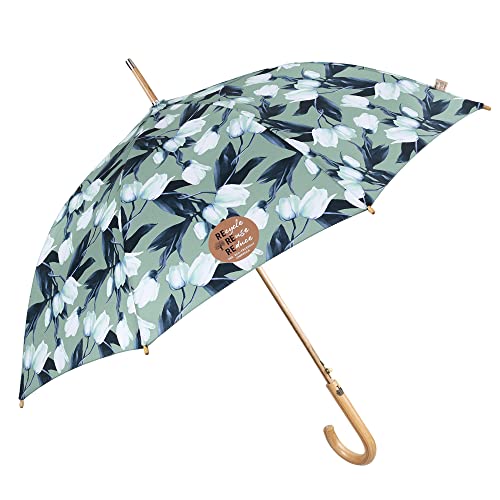 PERLETTI Green Regenschirm Groß Ökologisch Damen - Regen Stockschirm Automatik Umweltfreundlich mit Holzgriff - Öko Damenschirm mit Recyceltem Material - Durchmesser 102 cm (Tulpen) von PERLETTI