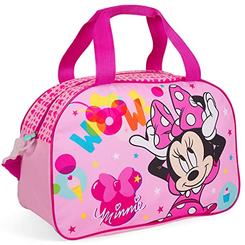 PERLETTI Minnie Mouse Sporttasche für Kleine Mädchen - Rosa Kinder Schwimmtasche Wasserdicht mit Minni Maus - Umhängetasche Duffel Bag Pink für Kleinkind Kindergarten - 42x28x21 cm von PERLETTI