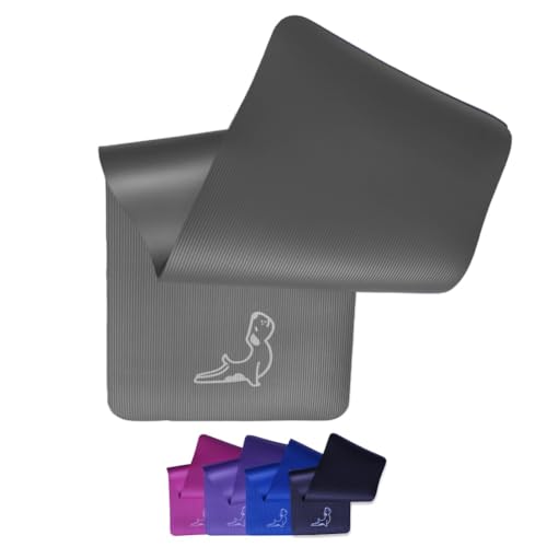 PETARYA Yoga Matte Premium 10 mm - Besonders Flexible Geruchsneutrale Komfort, Umweltfreundliche Produktion Streifendesign, Natural Rubber Anti-Slip, Comfort Series Gymnastikmatte, Grau von PETARYA