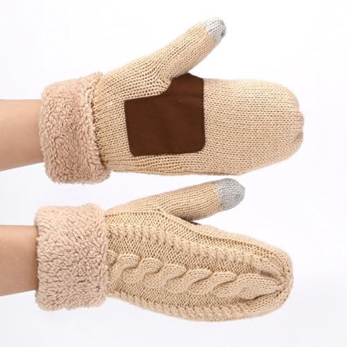 PETOLY Handschuhe Fäustlinge Warm Knit Gloves Ski Damen-Winter-Outdoor-Handschuhe, Winddicht Und Warm, Verdickt, Für Erwachsene, Einheitsgröße, Elastisch Und Touchscreen-Beige. von PETOLY