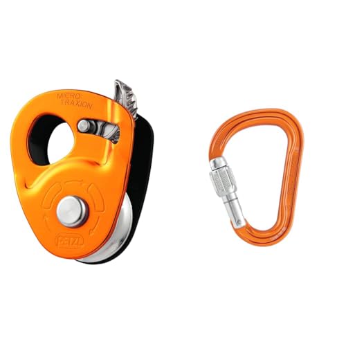 PETZL - Rolle MICRO TRAXION - Unisex, Orange, Einheitsgröße & - Screw-Lock Karabiner ATTACHE - Unisex, Orange, Einheitsgröße von PETZL