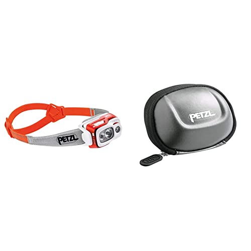 PETZL Unisex – Erwachsene Swift RL Stirnlampe, Orange, 8 x 8 & Gürteltasche SHELL L - Unisex, Schwarz, Einheitsgröße von PETZL