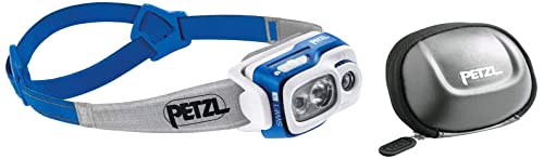 Petzl Unisex – Erwachsene Swift RL Stirnlampe, Blau, 8 x 8 & E93990 Erwachsene Schutzetui Beutel Tikka 2, Grau von PETZL
