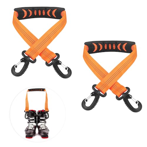 2 Stück Ski Tragegurte, 52,5x2,5cm Tragbar Ski Schultergurt Tragegurte mit Anti-Rutsch-Pad und Doppelseitigen Schnallen Winter Ski Schultergurt Ski Zubehör (Orange) von PEUTIER