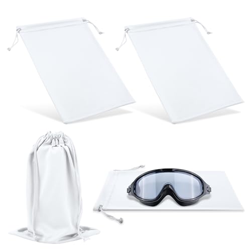 PEUTIER 4St Ski Brillentasche, 27x18cm Mikrofaser Weich Skibrillentasche mit Kordelzug Schneebrillentasche Mikrofaser Tasche für Brillengläser Kameraobjektive Brillenzubehör (Weiß) von PEUTIER