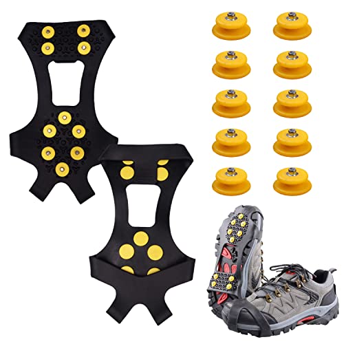 1 Paar Schuhkrallen und 10 Schuhnägel, Steigeisen, rutschfeste Schuhnägel, rutschfeste Schuhsets für Bergsteigen, Tourismus, Angeln und Schnee (L) von PFLYPF