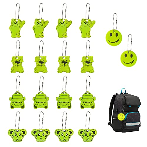PFLYPF 18 stück Cartoon-Rucksack-Ornamente, sicherheitsreflektierender Schlüsselanhänger für Kinder, geeignet für Nachtlauf, Radfahren und Outdoor-Aktivitäten von PFLYPF