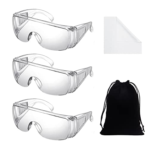 PFLYPF 3 schutzbrillen, mit 1 Stück schwarzer Flanelltasche und 3 Lagen weißem Brillentuch, staubdichter, sanddichter und spritzwassergeschützter Schutzbrille, schlagfester Schutzbrille von PFLYPF