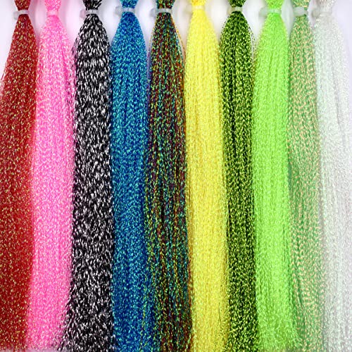 10/12 Packs Mehrere Farben Kristall Flash Line für Fliegenfischen Fliegen Binden Materialien (B-Mehrere Farben -10 Packs) von PHECDA PROFLY