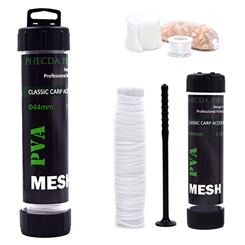 PHECDA PROFLY 5M/10M PVA Mesh Set Karpfen Angeln Netz mit Trichter und Kolben für Boilie Ködergeräte Breite 25/37/44mm (44MM(Breite)-5m röhrennetz+5m Ersatz) von PHECDA PROFLY