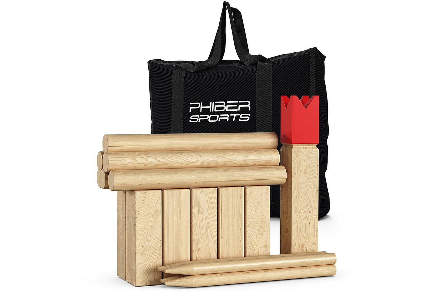 PHIBER-SPORTS Spiel Kubb Wikinger Spiel aus Holz in PREMIUM Qualität – Aus massivem Holz, Kubb Wikinger Schach, Splitterfreies Hartholz von PHIBER-SPORTS