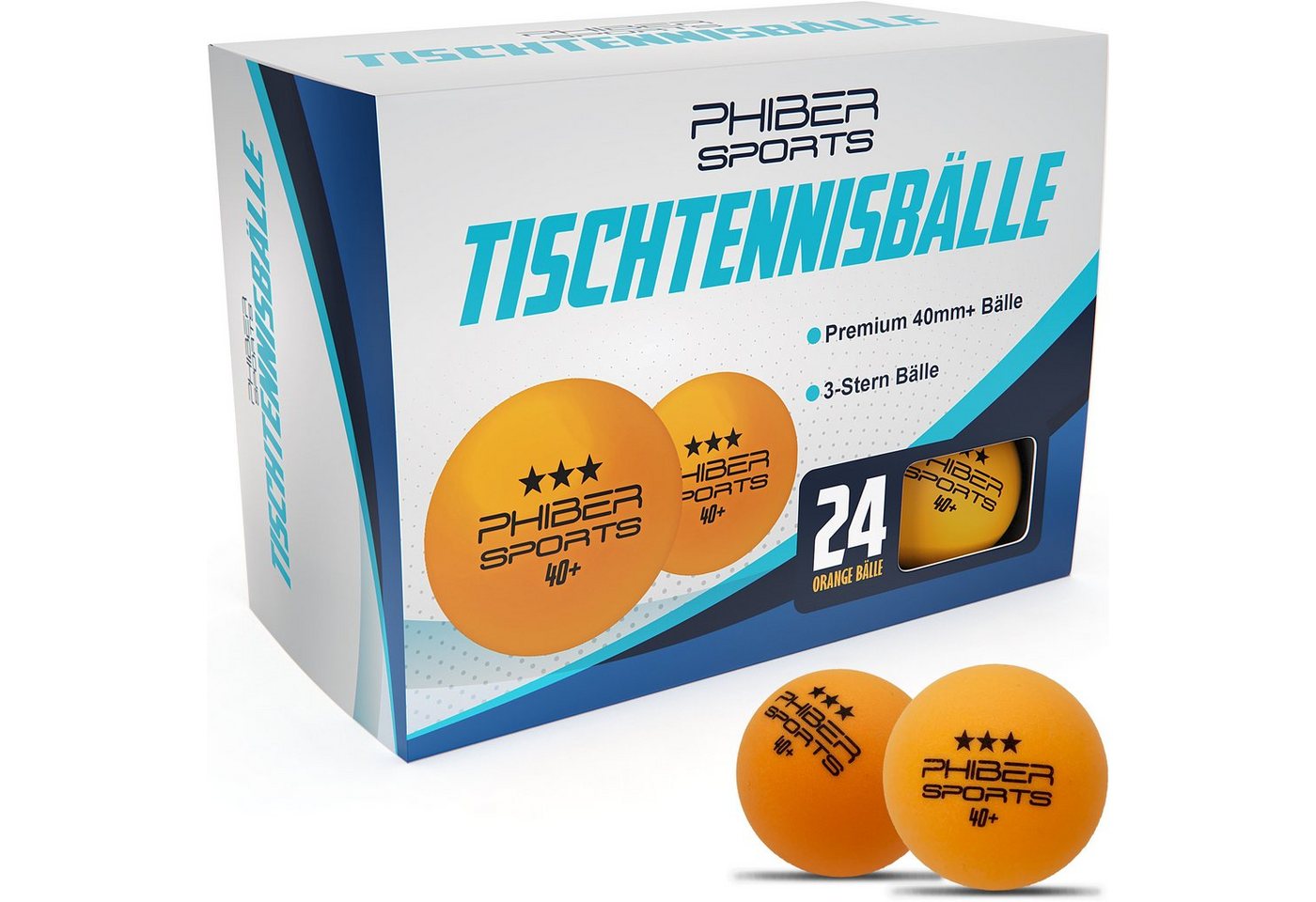 PHIBER-SPORTS Tischtennisball Orange 3 Stern [24 Stück] - Ideal für Anfänger, Familien und Profis (Set, 24 orange 3-Stern Tischtennisbälle), Nach Wettbewerbsrichtlinien produziert von PHIBER-SPORTS