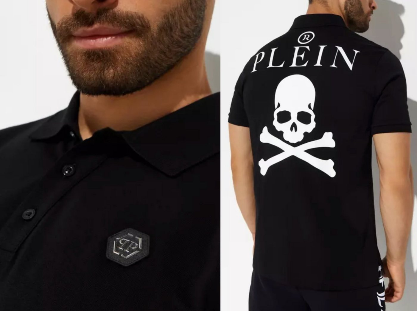 PHILIPP PLEIN Poloshirt PHILIPP PLEIN Polo Shirt Polohemd Leather PP Hexagon Patch Hemd T-shir von PHILIPP PLEIN