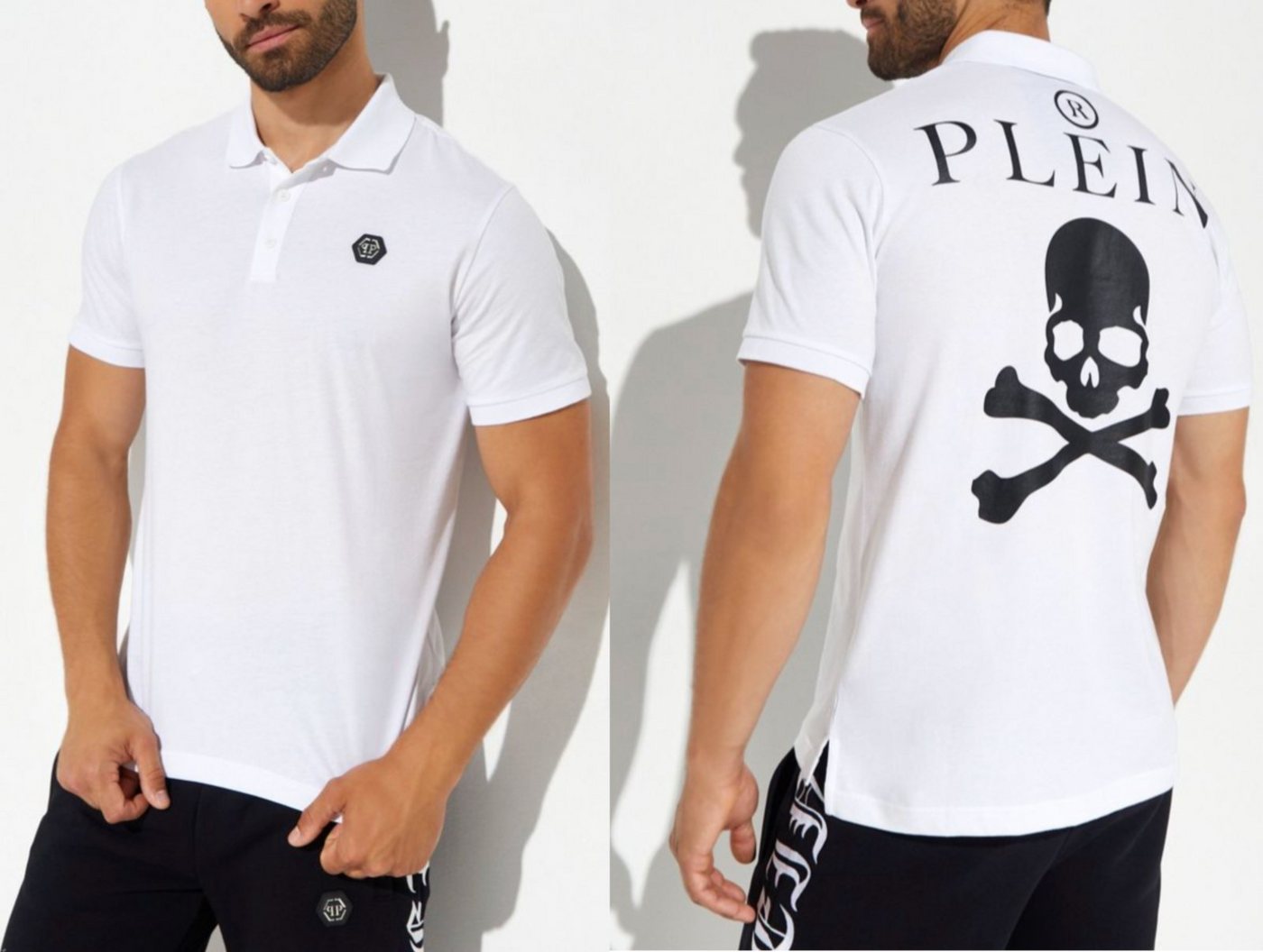 PHILIPP PLEIN Poloshirt PHILIPP PLEIN Polo Shirt Polohemd Leather PP Hexagon Patch Hemd T-shir von PHILIPP PLEIN