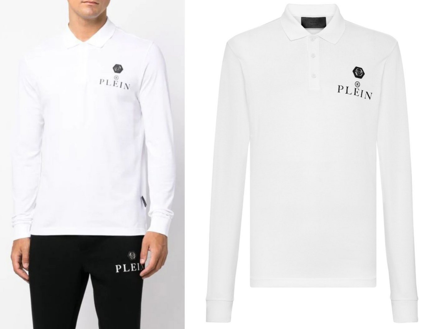 PHILIPP PLEIN Poloshirt PHILIPP PLEIN Polo Shirt Polohemd Leather PP Hexagon Patch Hemd T-shir von PHILIPP PLEIN