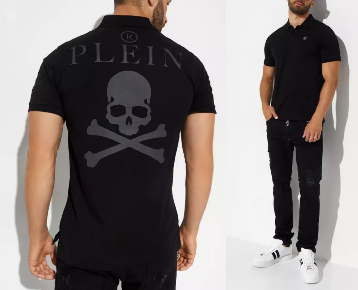 PHILIPP PLEIN Poloshirt PHILIPP PLEIN Skull Polo Shirt Polohemd Leather PP Hexagon Patch Hemd von PHILIPP PLEIN