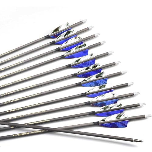 12 Stück 23-Zoll 700-Spine Pfeil Abnehmbare Pfeilspitzen Übungspfeil Jagdpfeil Truthahnfedern Pfeilfedern Carbonpfeile Bogenpfeile für Langbogen Recurvebogen Compoundbogen Bogenschießen Camo Blau A2 von PHILOCS