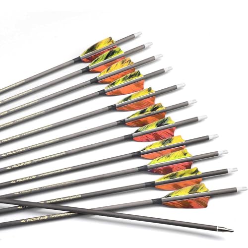 12 Stück 27-Zoll 800-Spine Pfeil Abnehmbare Pfeilspitzen Übungspfeil Jagdpfeil Truthahnfedern Pfeilfedern Carbonpfeile Bogenpfeile für Langbogen Recurvebogen Compoundbogen Bogenschießen Orange A7 von PHILOCS