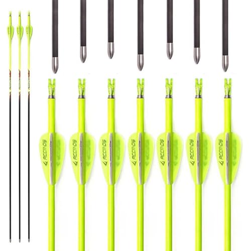 PHILOCS 12Stück Gelb Carbon Pfeile, ID 4,2mm Spine 400 500 600 700 800 900 1000, für Recurve Bogen Compound Bogen Jagd Bogenschießen Übung (28inch,Spine 800) von PHILOCS