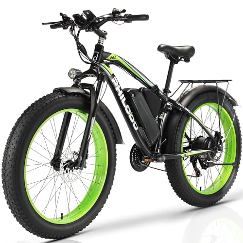 PHILODO Elektrofahrrad für Erwachsene, 26 x 4.0 Zoll Fat Tire 48V 17.5Ah/22Ah abnehmbare Batterie Ebike Elektrofahrräder, 21-Gang, hydraulische Scheibenbremse von PHILODO