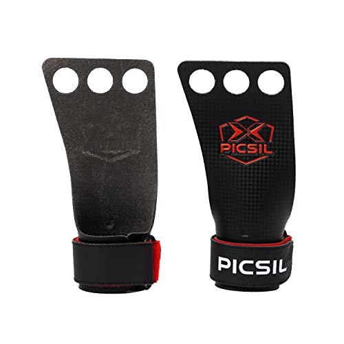 PICSIL RX Carbon Grips, Crosstraining Hand Grips für Gewichtheben, Handschuhe für Muscleups, Pull Ups, Gymnastik, Verhindert Blasen und Risse, Für Männer und Frauen Rot 3H M von PICSIL