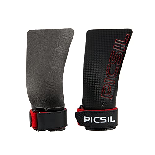PICSIL RX Carbon Grips, Crosstraining Hand Grips für Gewichtheben, Handschuhe für Muscleups, Pull Ups, Gymnastik, Verhindert Blasen und Risse, Für Männer und Frauen (Rot NH, G+) von PICSIL