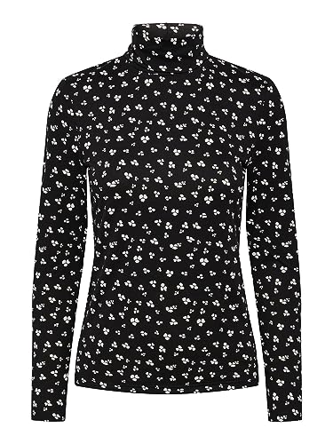 Pieces Damen Pcnala Ls High Neck Top Bc, Black/AOP:Flower, S von PIECES