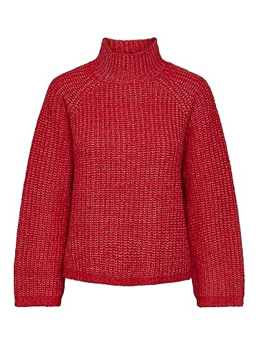Pieces Damen Pcnell Ls High Neck Knit Noos, Poppy Red, S von PIECES