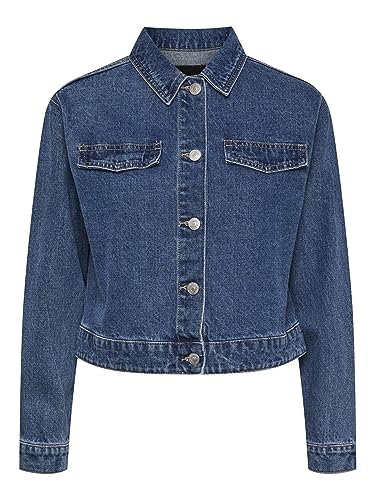 PIECES Damen Pctessie Ls Dnm Jacket Noos Bc, Medium Blue Denim, XL von PIECES