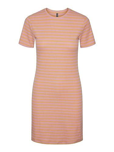 PIECES Damen Pcruka Dress Noos Bc Kleid, Begonia Pink/Stripes:Mock Orange, L EU von PIECES