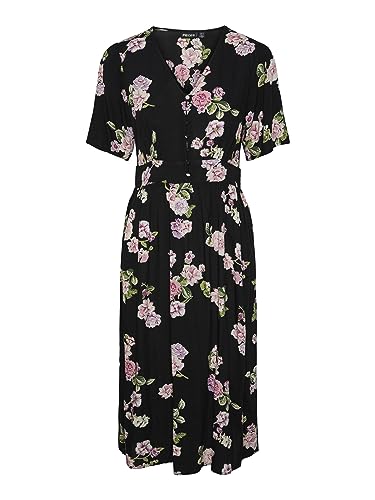 PIECES Damen Pctala Midi Dress Noos Bc Kleid, Black/AOP:Big Flower, M EU von PIECES