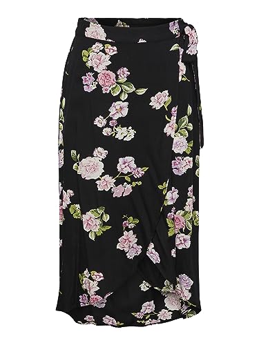 PIECES Damen Pctala Wrap Skirt Noos Bc Rock, Black/AOP:Big Flower, XL EU von PIECES