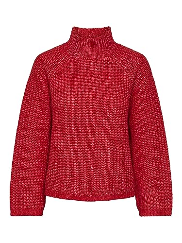 Pieces Damen Pcnell Ls High Neck Knit Noos, Poppy Red, XL von PIECES
