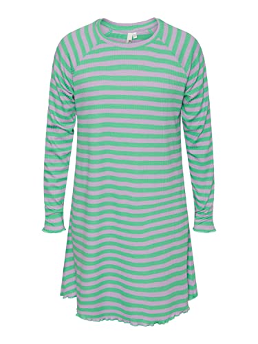 Pieces Mädchen Pkdora Ls O-Neck Rib Dress Noos, Irish Green/Stripes:Purple Rose, 158-164 von PIECES