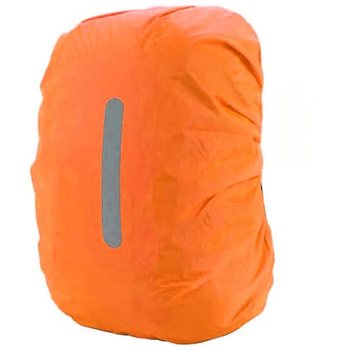 PINEPAN Regenhülle für Rucksäcke, Wasser- und windabweisend, reflektierende Streifen, Rucksackschutz, Neon-Sicherheitshülle, reflektierende Abdeckung, Orange 45L von PINEPAN